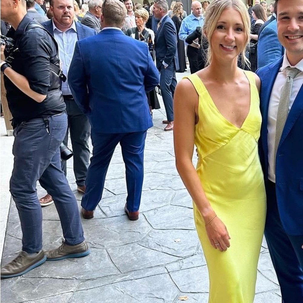 Rumored Sunny Yellow Satin Dress